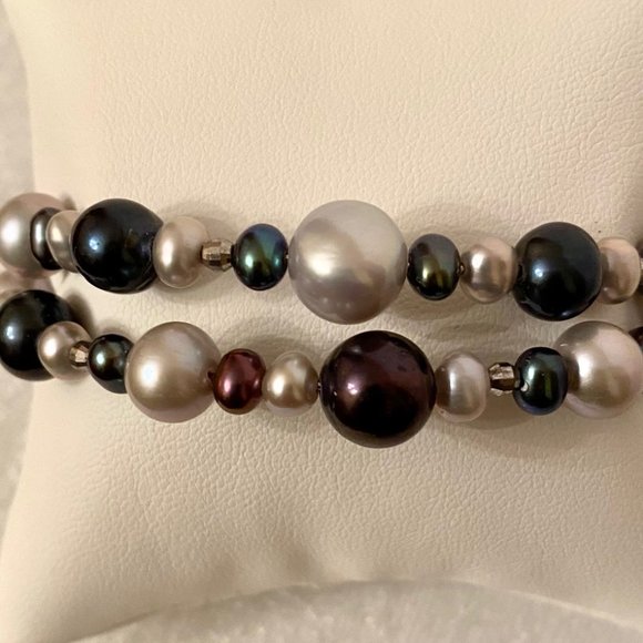 Rich Multi-colored Two-strand Pearl Stretch Bracelet, 6"-9" - Picture 8 of 11